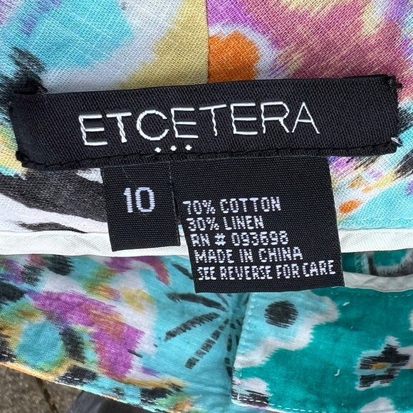 EtCetera Rope-belt Turquoise, Orange, & White Cotton & Linen Pants - Picture 3 of 3